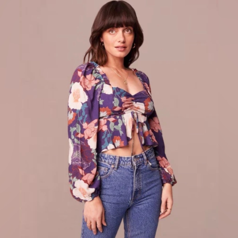 Band of the Free Floriane Floral Long Sleeve Crop Blouse Size XS NWT